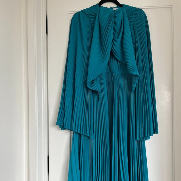 NWT Balenciaga Plisse Crepe Midi Dress Petrol Blue Pleated Asymmetric Flared - Picture 3 of 14